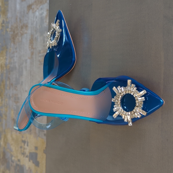 NWOT Amina Muaddi Begum Crystal-Embellished PVC Slingback Pumps sz 40 - Picture 1 of 6
